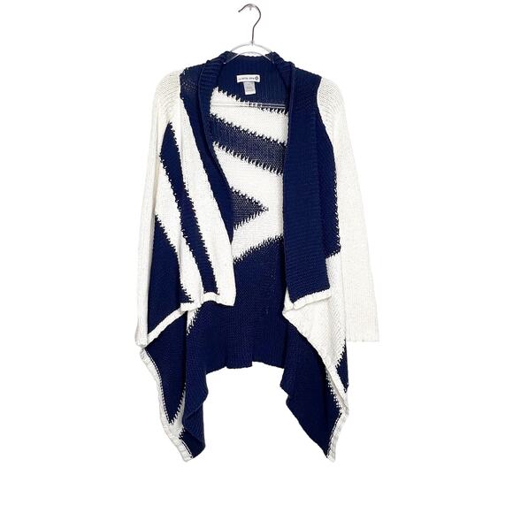 JULIETTE JAKE Asymmetric Hem Cape Cardigan Sweater Color Block Navy White Size S - Picture 2 of 7